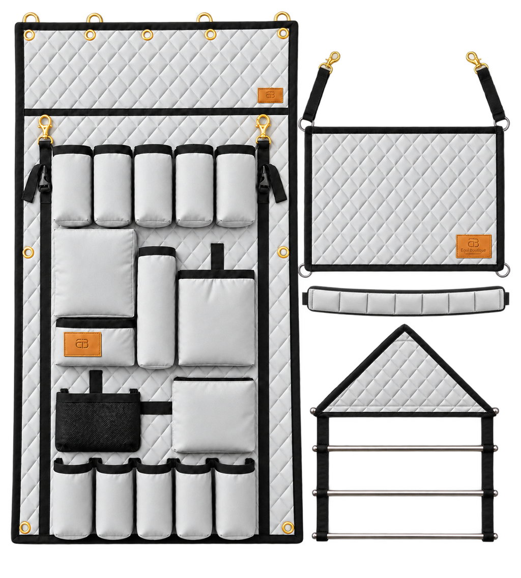 Full 5 pcs set of Curtain,Stable Holder,Stable Pocket, Saddle Pad Holder,Head Protector
